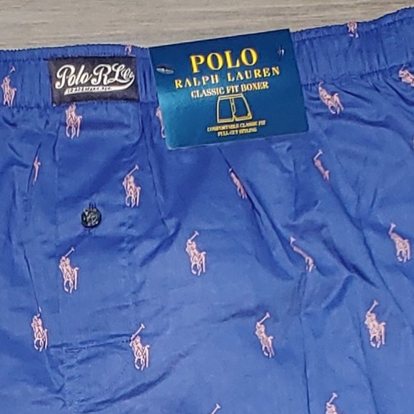 Brand New with Tags -Men's Polo Ralph Lauren Allover Pony Boxer Blue/Pink Medium - Picture 3 of 10